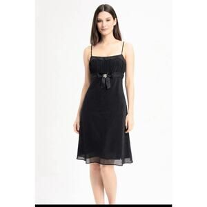 Y2K little black Dress 6 Baby-doll Chiffon Spaghetti Bow Rhinestone Knee Length